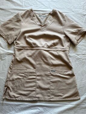 Grey’s Anatomy Scrub Top XS Beige V Neck Tie Back